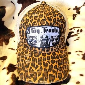 Stay Trashy Animal Print Western Style Custom Patch Criss Cross Ponytail Hat